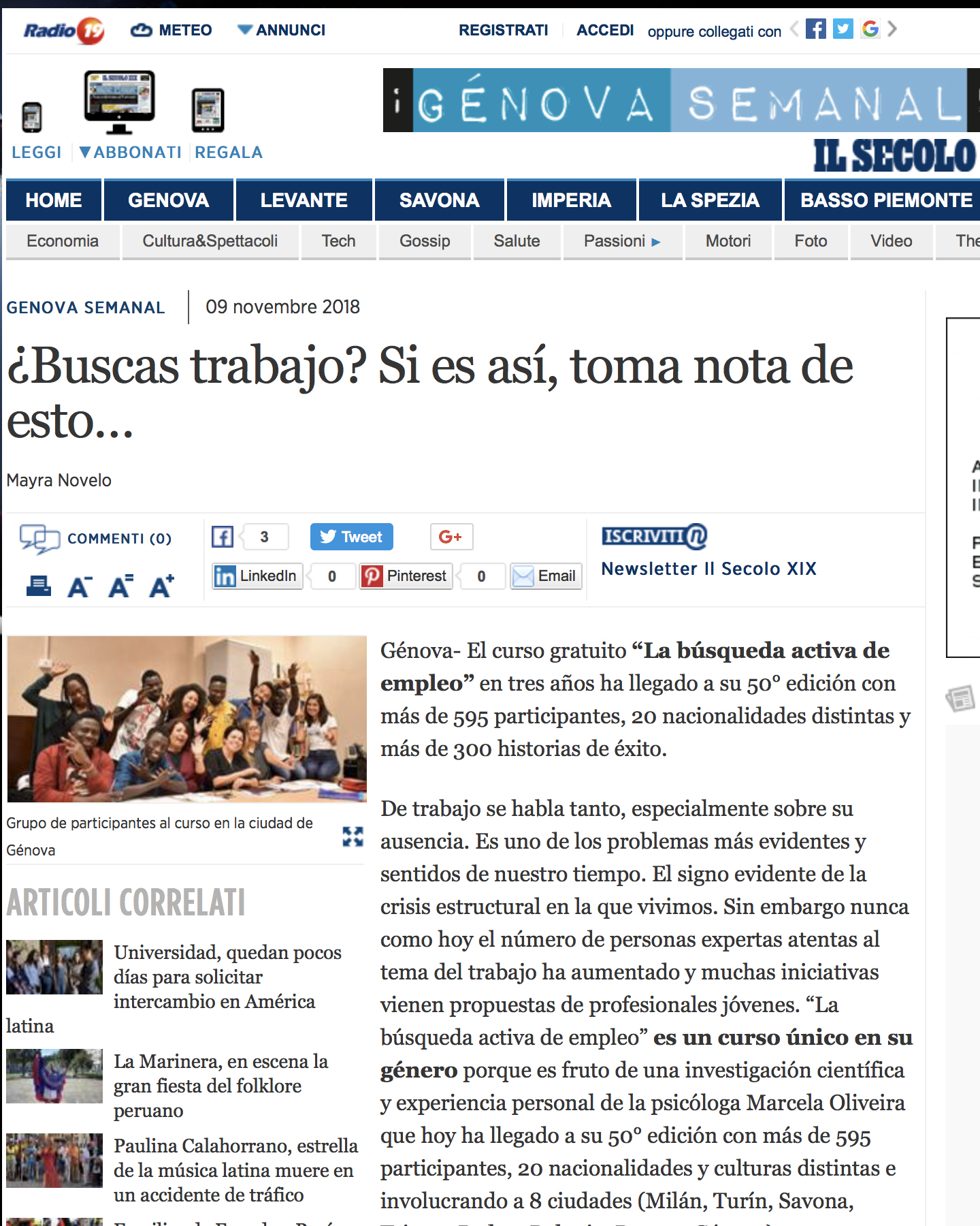 Giornale: Il Secolo XIX del 8 Novembre 2018